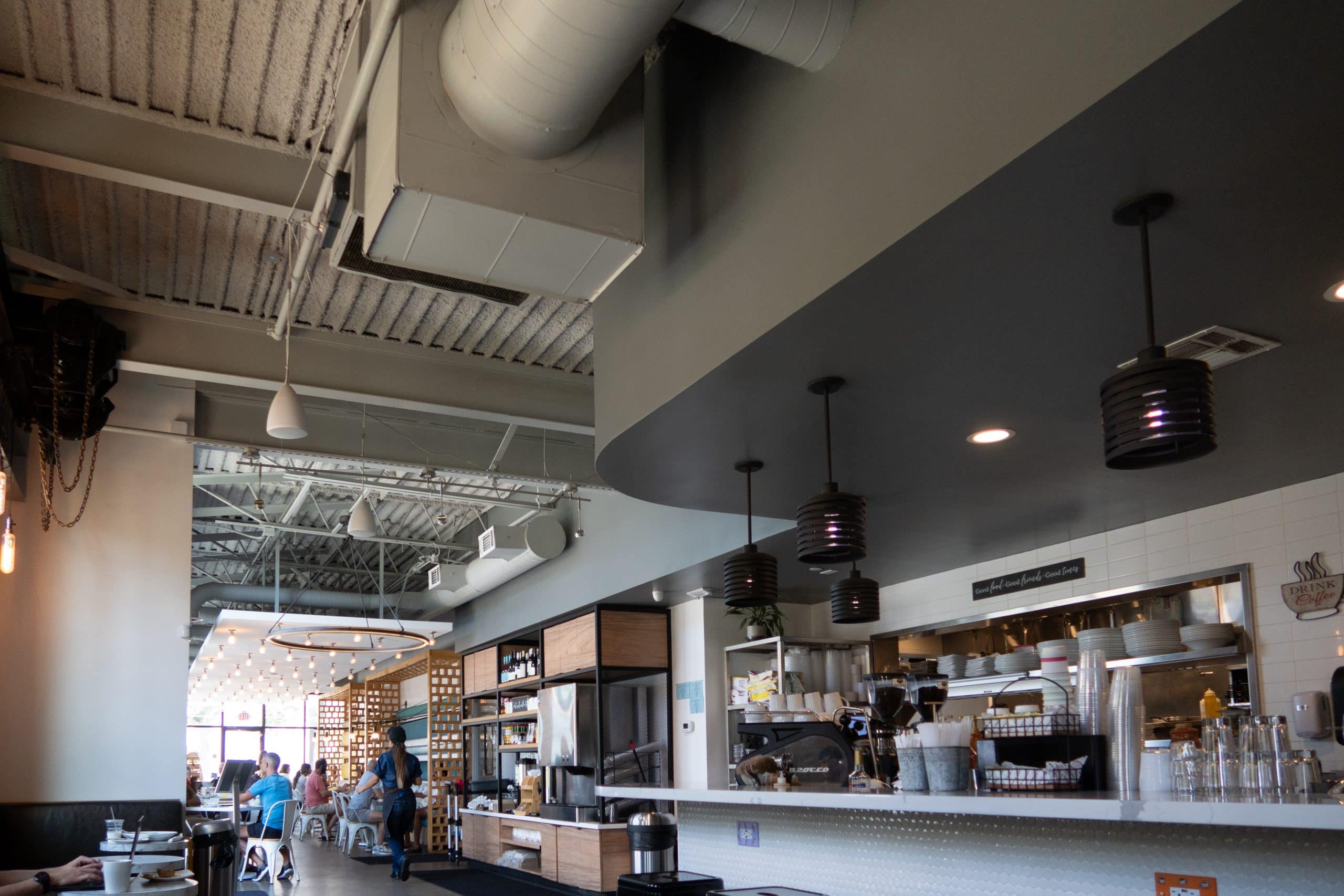 Light Gray K-13 on the exposed ceiling at Common Bond Bistro